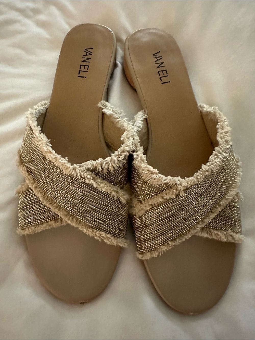 VANELI Levya Tan Crisscross Frayed Slide Textile Sandals Size 10N (SEE PHOTOS)